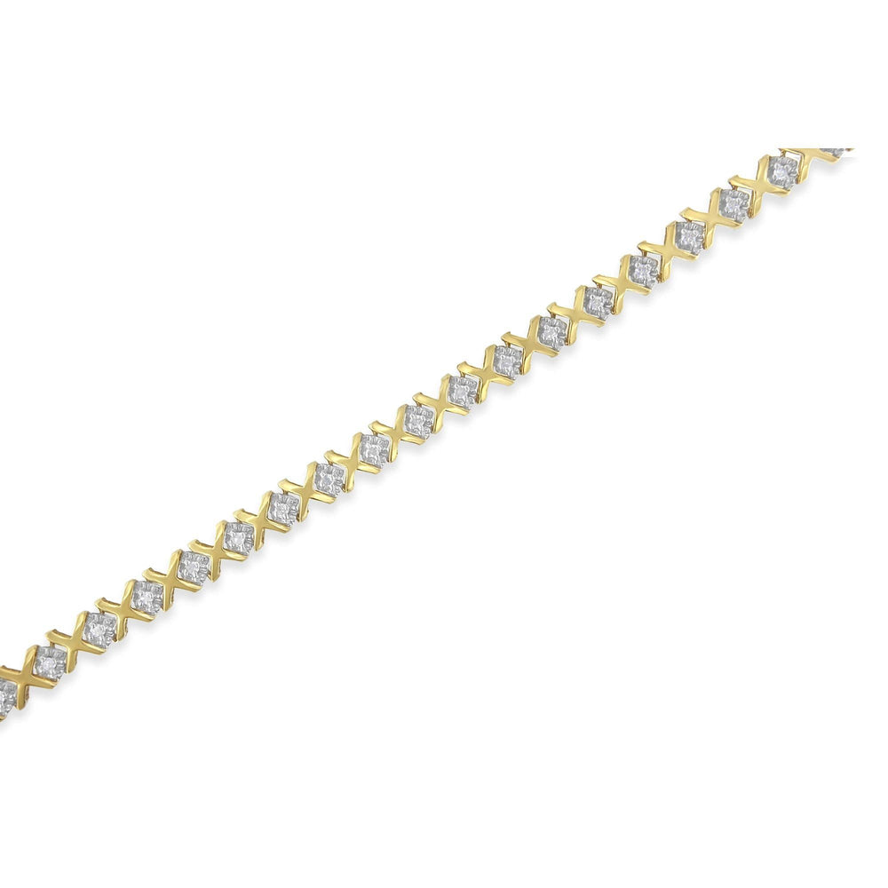 10K Yellow Gold 1/2 Cttw Diamond Alternating X-Link Bracelet
