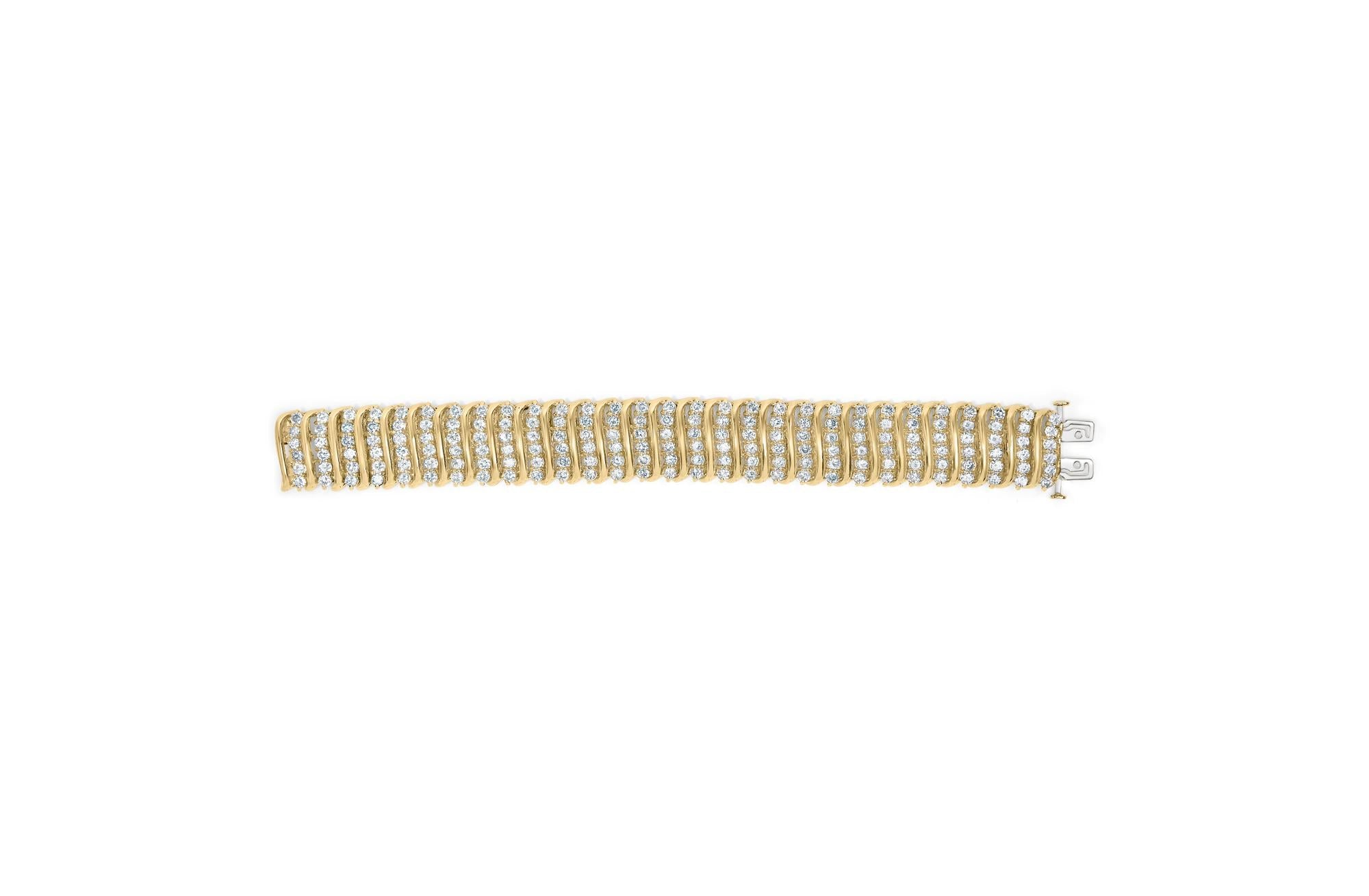 10K Yellow Gold 15.0 Cttw Diamond S Shaped Wave Link Two Tone 7” Tennis Bracelet (J-K Color, I2-I3 Clarity)