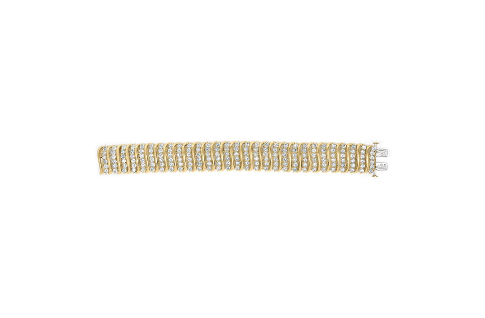 10K Yellow Gold 15.0 Cttw Diamond S Shaped Wave Link Two Tone 7” Tennis Bracelet (J-K Color, I2-I3 Clarity)