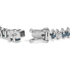 14K White Gold Round-Cut white and Blue Diamond Fashion Bracelet (3.70 cttw, H-I Color, SI1-SI2 Clarity)