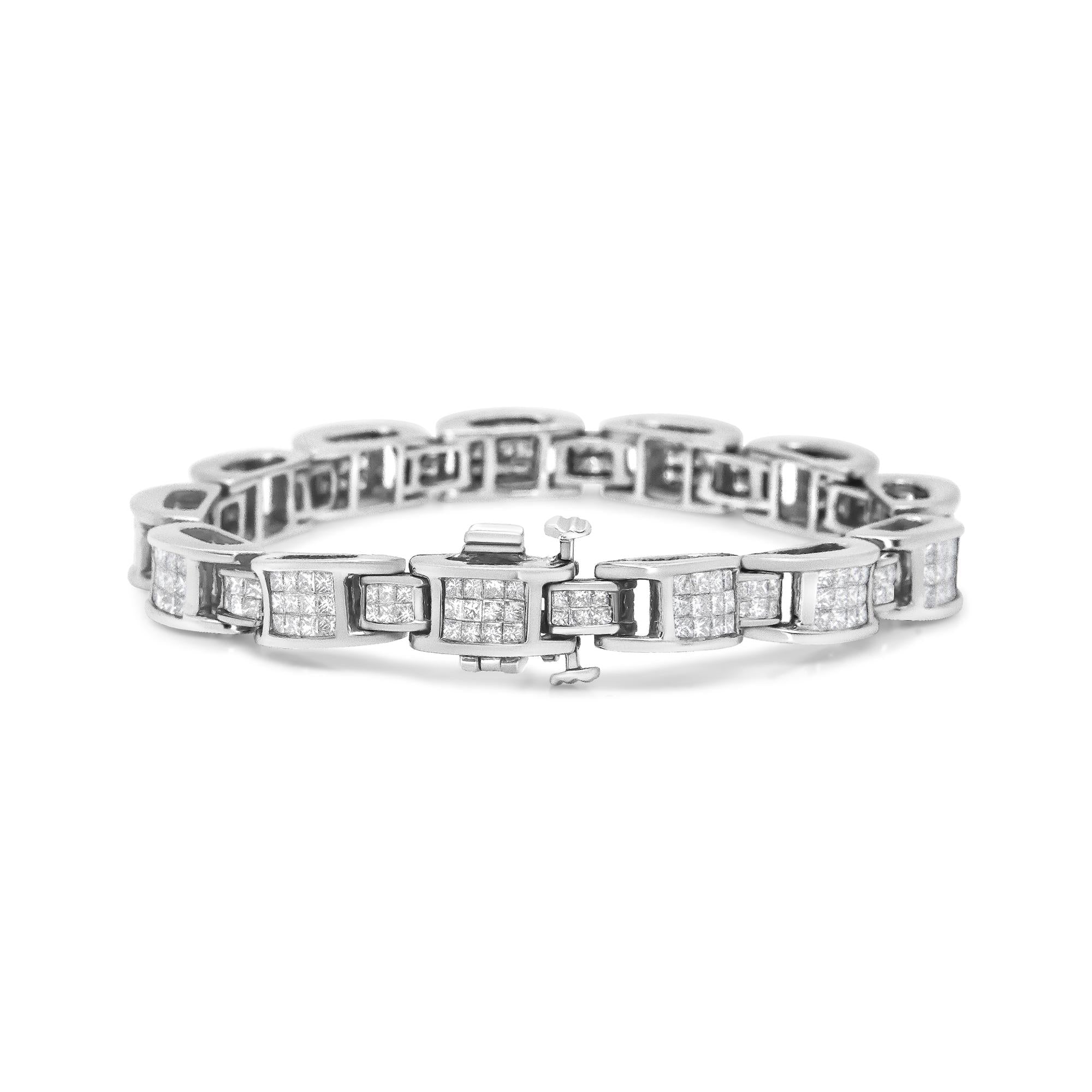 14K White Gold 5.0 Cttw Princess Cut Diamond Invisible Set Alternating Size D Shaped Links Tennis Bracelet (H-I Color, SI2-I1 Clarity) - 7”