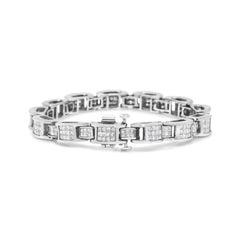 14K White Gold 5.0 Cttw Princess Cut Diamond Invisible Set Alternating Size D Shaped Links Tennis Bracelet (H-I Color, SI2-I1 Clarity) - 7”