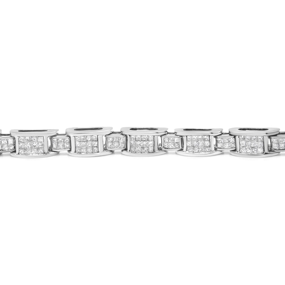 14K White Gold 5.0 Cttw Princess Cut Diamond Invisible Set Alternating Size D Shaped Links Tennis Bracelet (H-I Color, SI2-I1 Clarity) - 7”