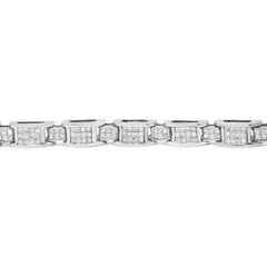 14K White Gold 5.0 Cttw Princess Cut Diamond Invisible Set Alternating Size D Shaped Links Tennis Bracelet (H-I Color, SI2-I1 Clarity) - 7”