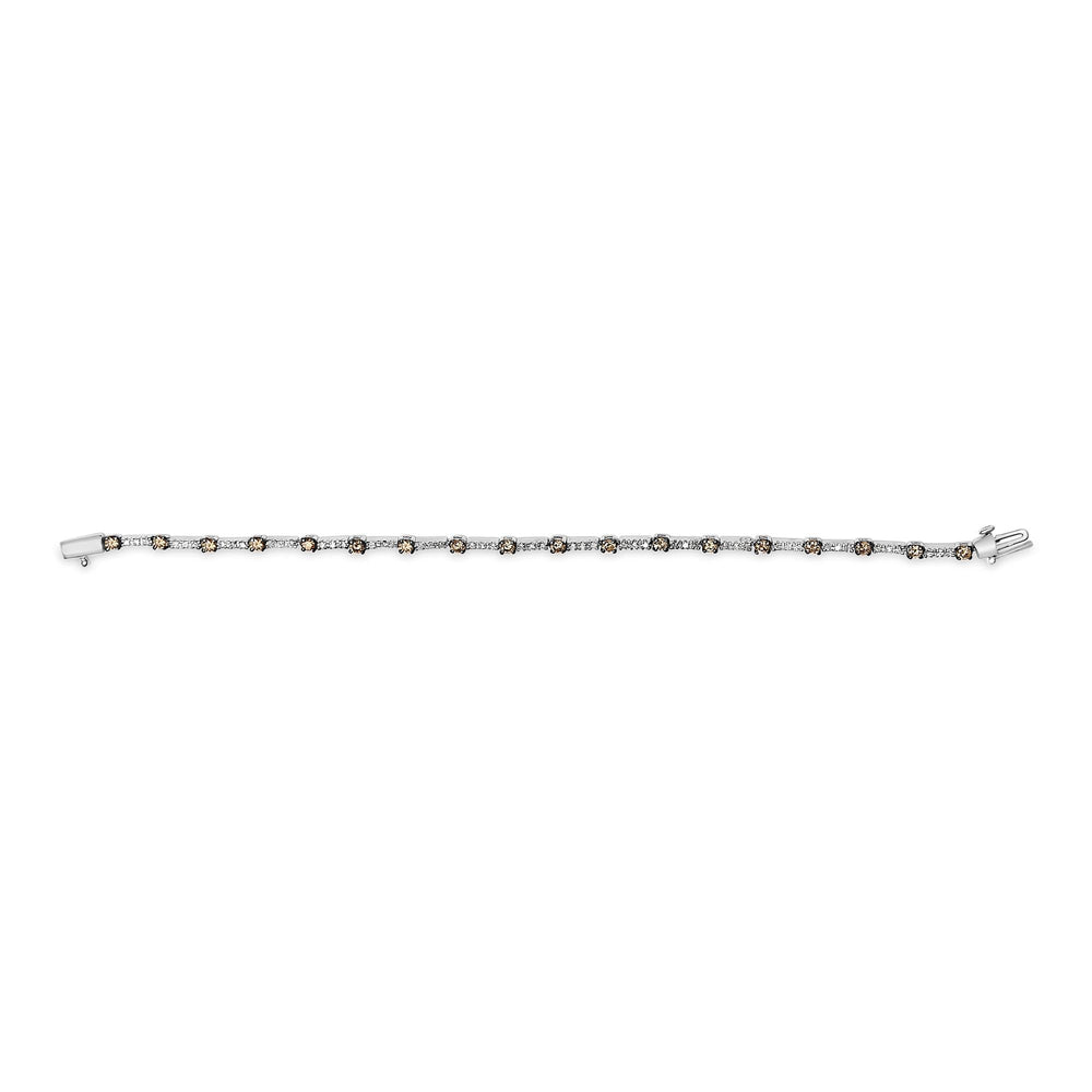 14k White Gold 2 1/4 Cttw Champagne Diamond Bar Link 7" Bracelet (Champagne Color, I1-I2 Clarity)