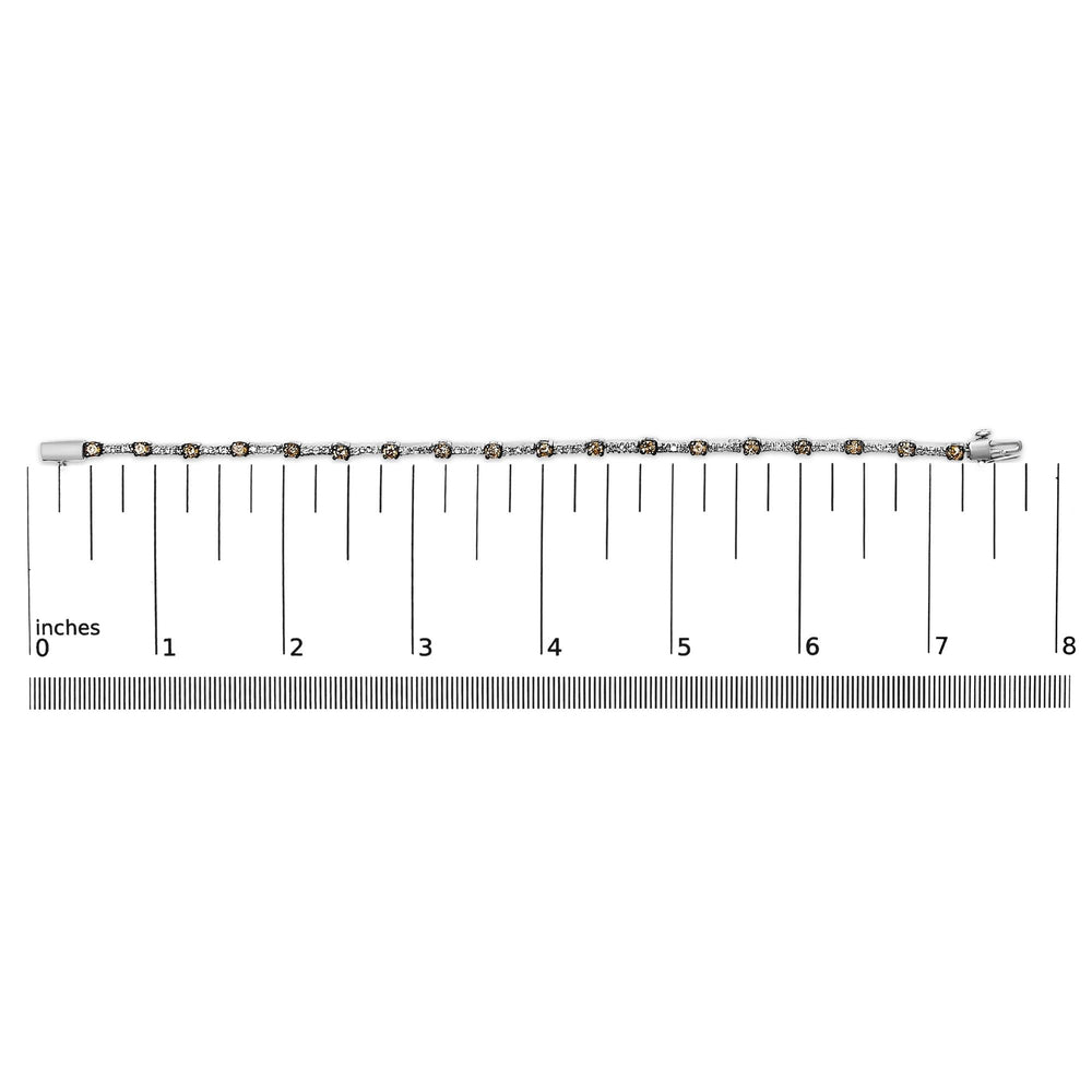 14k White Gold 2 1/4 Cttw Champagne Diamond Bar Link 7" Bracelet (Champagne Color, I1-I2 Clarity)