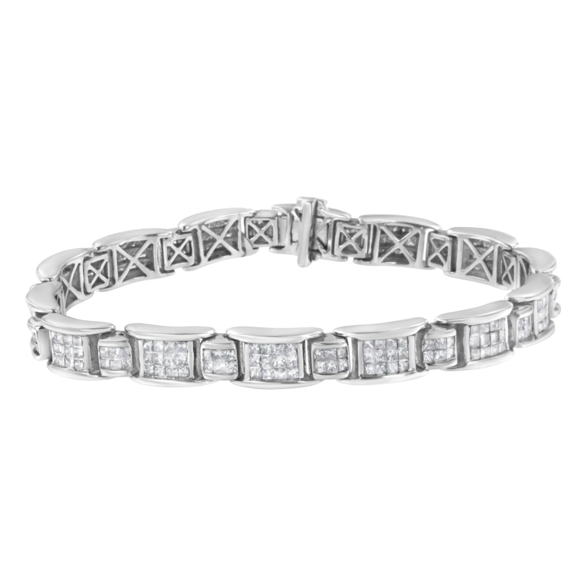 18K White Gold 5.0 Carat Princess Diamond Buckle Link Bracelet