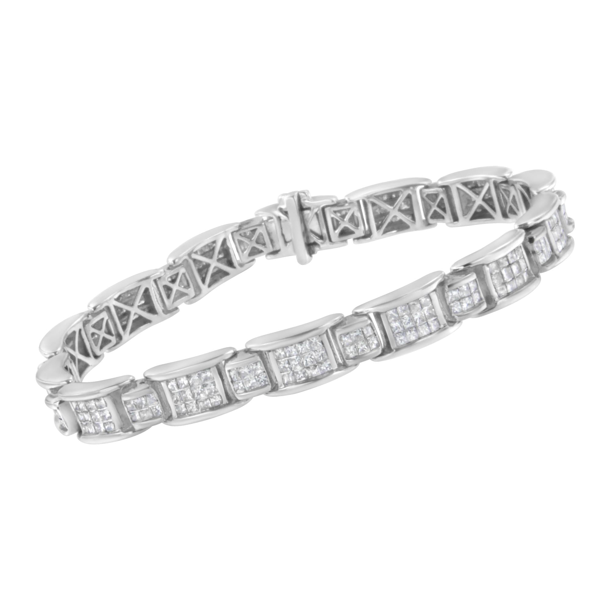 18K White Gold 5.0 Carat Princess Diamond Buckle Link Bracelet