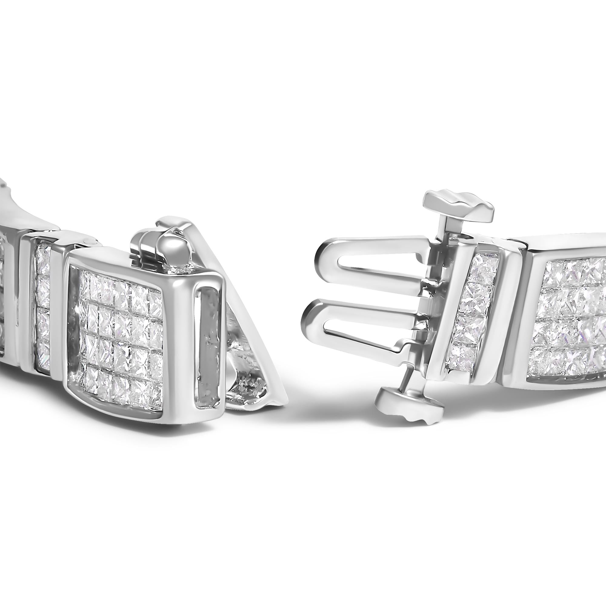 14K White Gold 7.0 Cttw Princess Cut Diamond 7" Alternating Vertical and Horizontal Rectangular Link Tennis Bracelet (H-I Color, SI2-I1 Clarity)