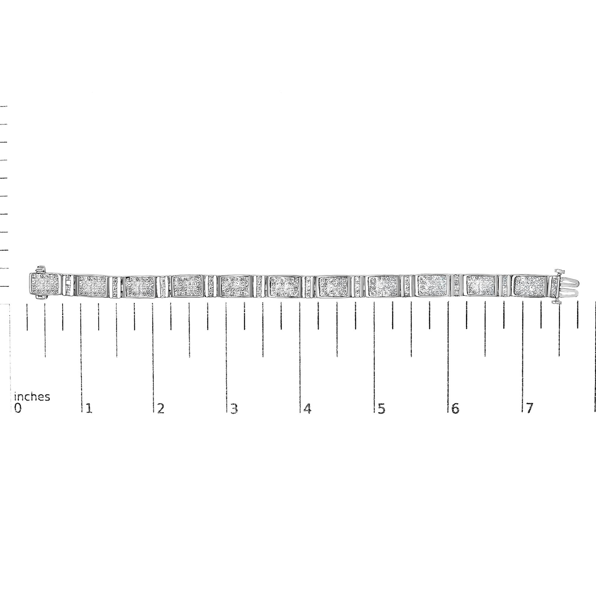 14K White Gold 7.0 Cttw Princess Cut Diamond 7" Alternating Vertical and Horizontal Rectangular Link Tennis Bracelet (H-I Color, SI2-I1 Clarity)
