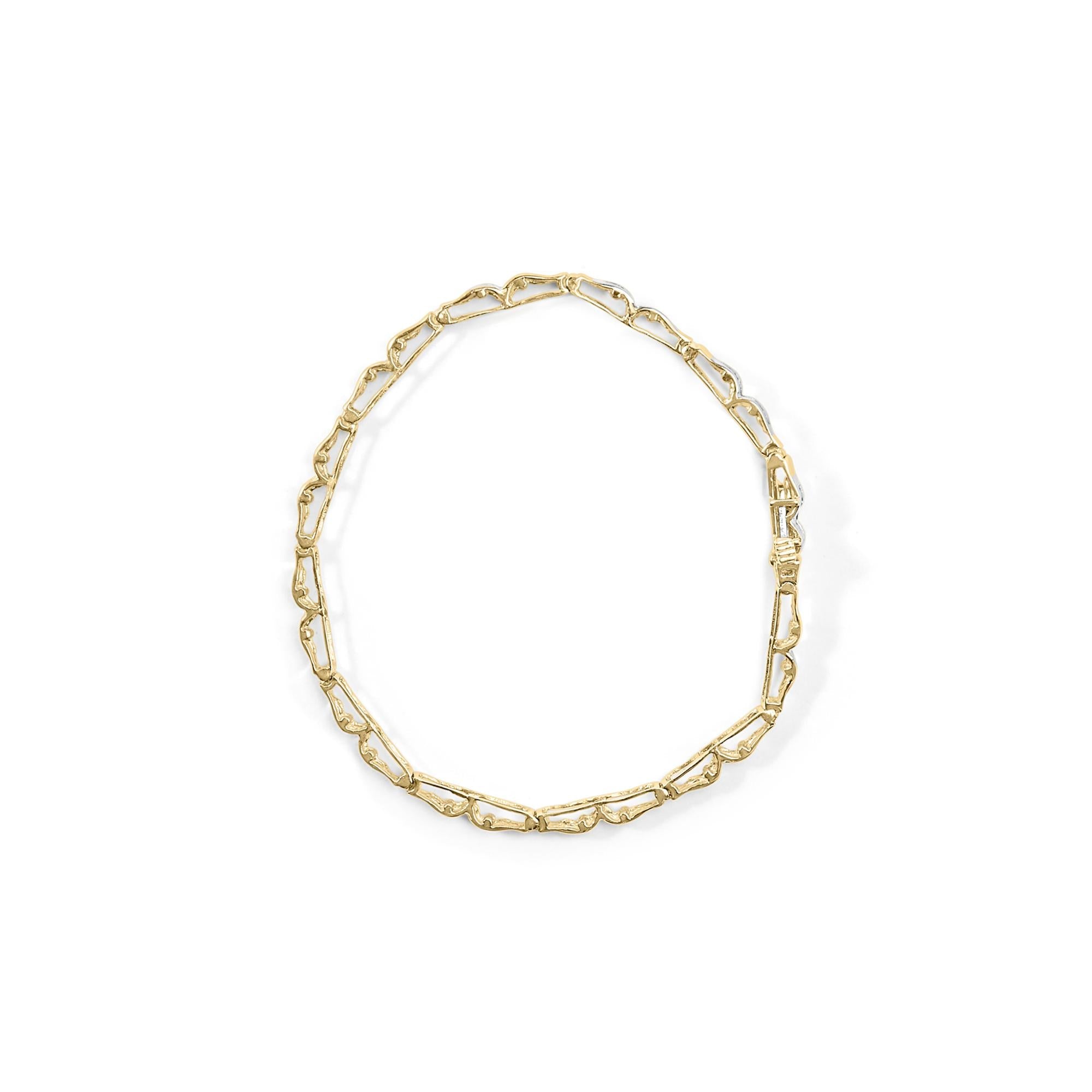 10k Yellow Gold 1.00 Cttw Baguette-Cut Channel Diamond Link Bracelet