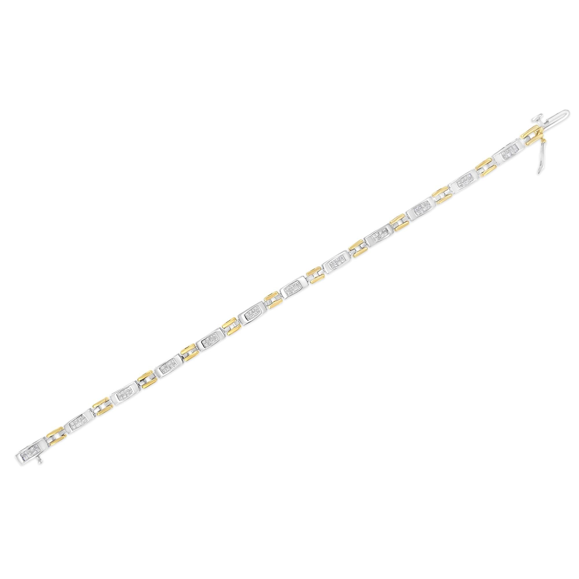 10K Two-Tone Gold Princess Cut Diamond Geo Link Bracelet (1.00 cttw, H-I Color, SI1-SI2 Clarity)