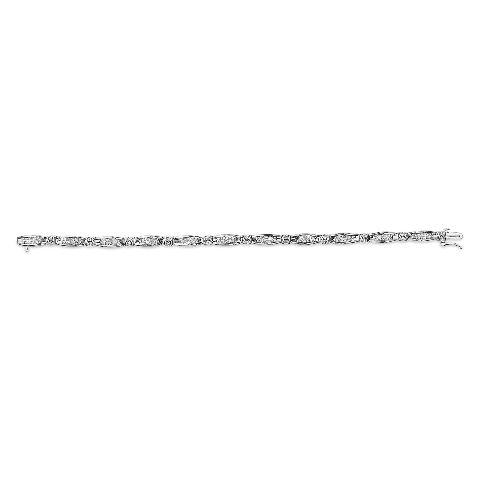 14K White Gold 2.0 Cttw Princess and Round Diamond Bar and Link Bracelet (I-J Color, I1-I2 Clarity) - 7.25" Inches
