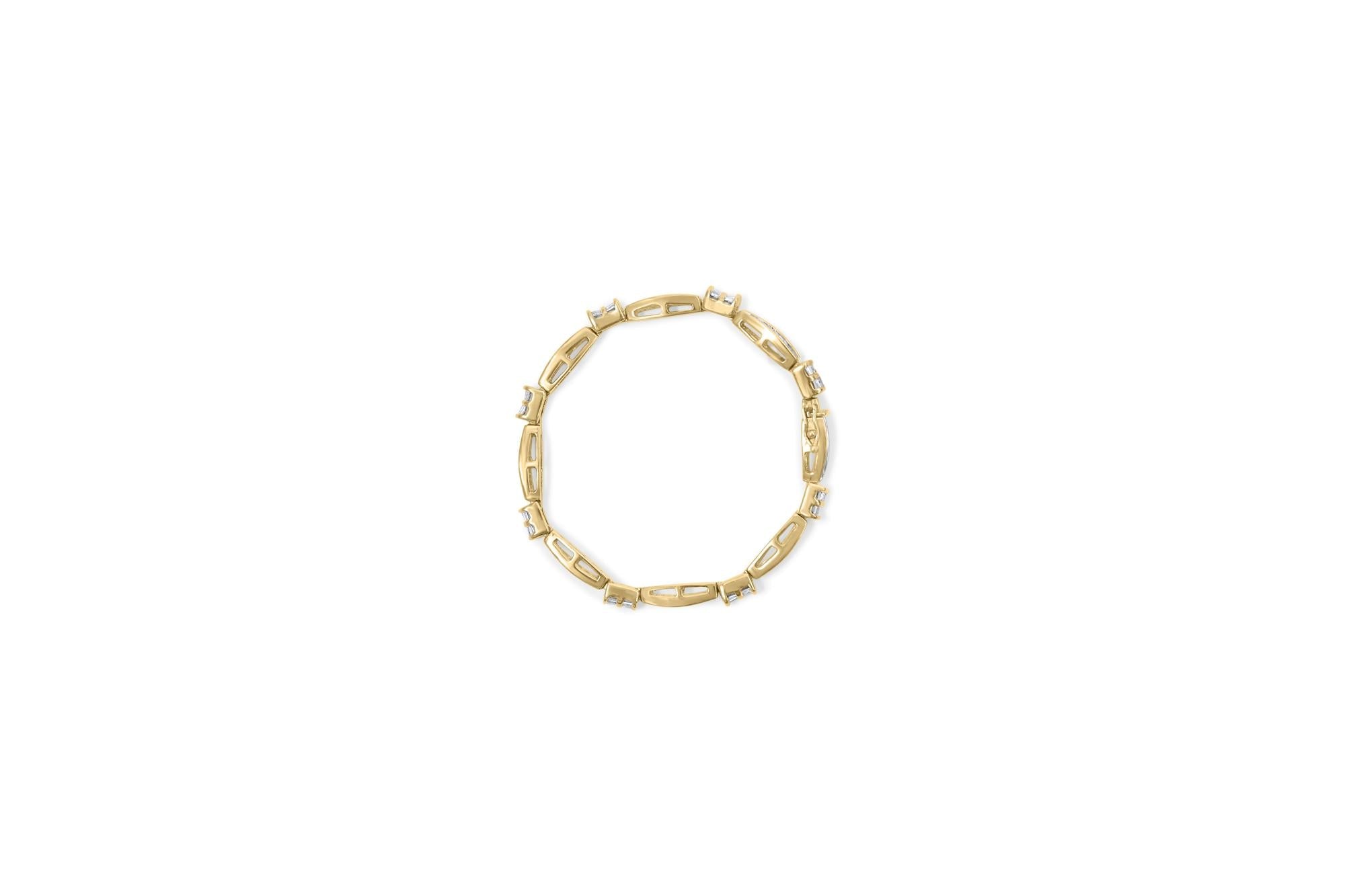 14K Yellow Gold Princess and Baguette Cut Diamond Beaded Bracelet (3.00 cttw, H-I Color, SI1-SI2 Clarity)