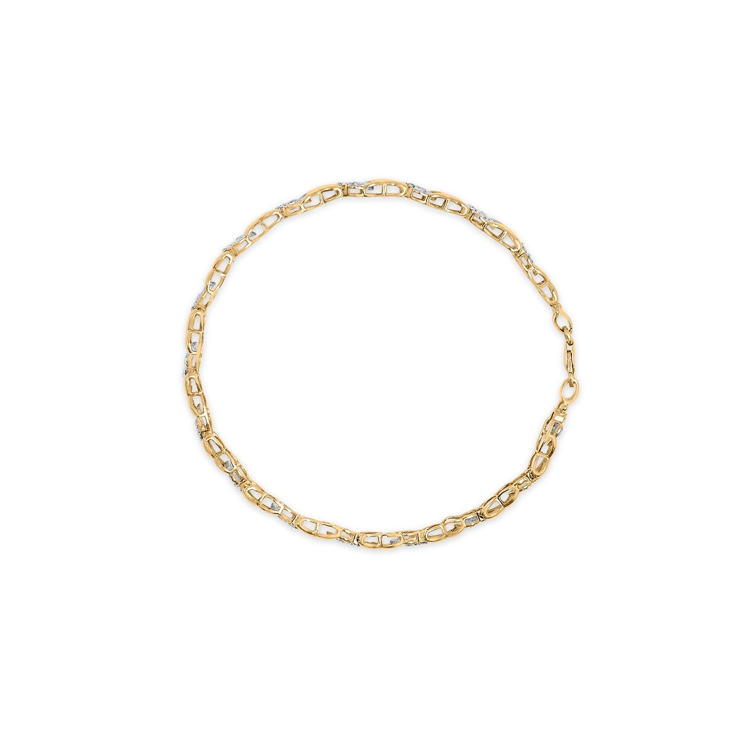 10K Yellow Gold over .925 Sterling Silver 1.0 Cttw Diamond Cluster X Link Tennis Link Bracelet (H-I Color, I3 Clarity) - 7"