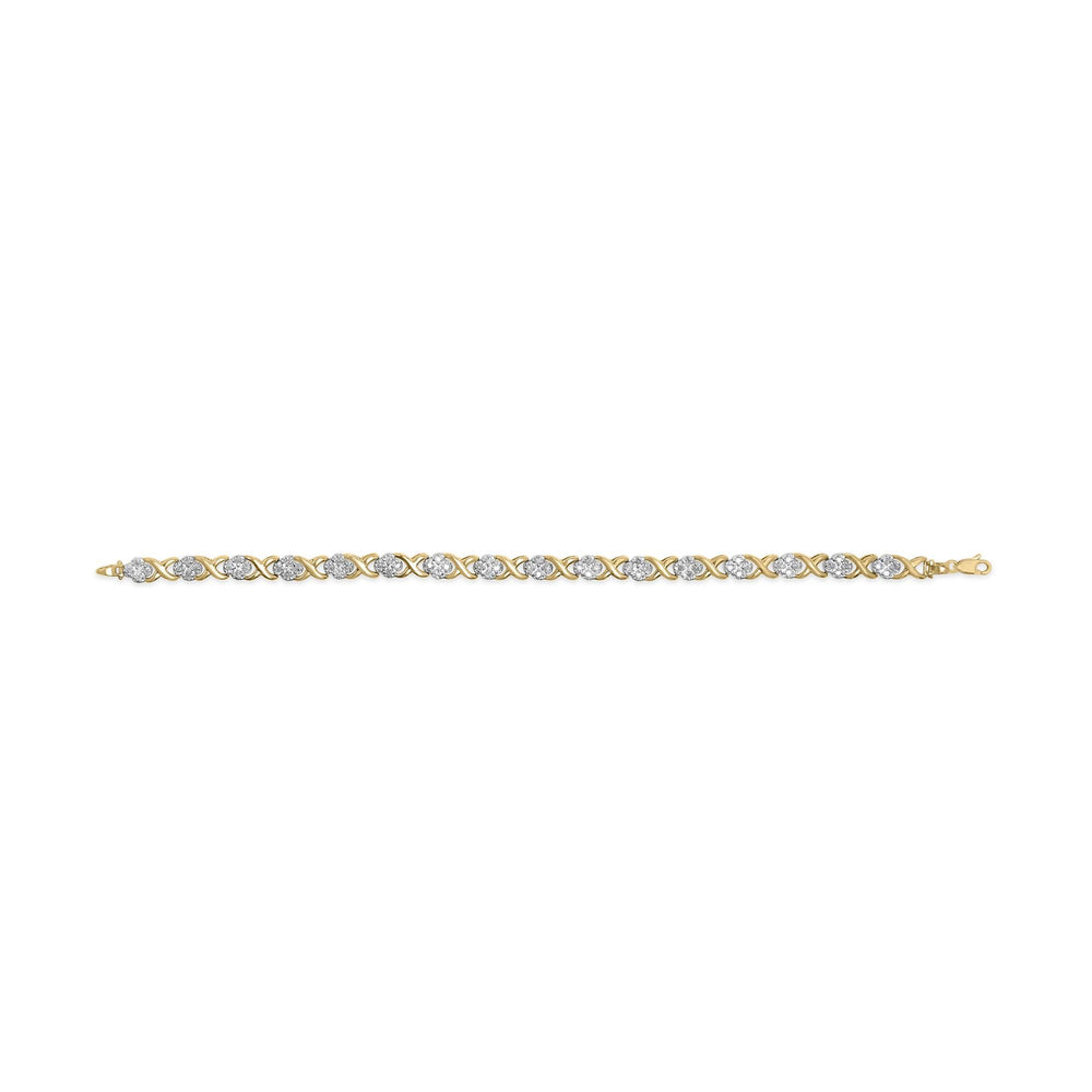 10K Yellow Gold over .925 Sterling Silver 1.0 Cttw Diamond Cluster X Link Tennis Link Bracelet (H-I Color, I3 Clarity) - 7"