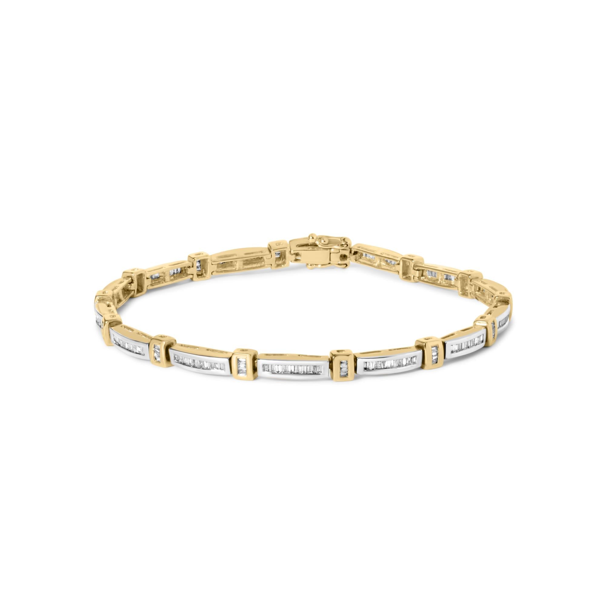 14K Yellow Gold 1.00 Cttw Baguette Diamond Channel Link Bracelet