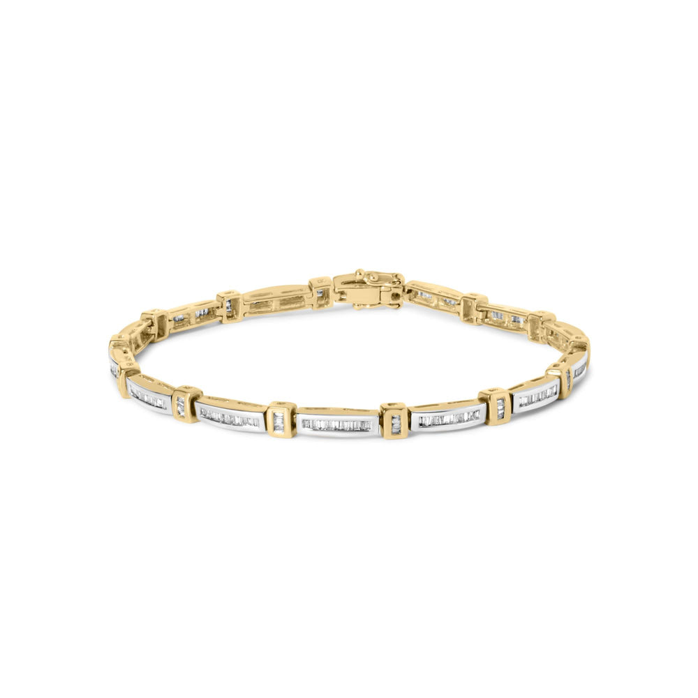 14K Yellow Gold 1.00 Cttw Baguette Diamond Channel Link Bracelet