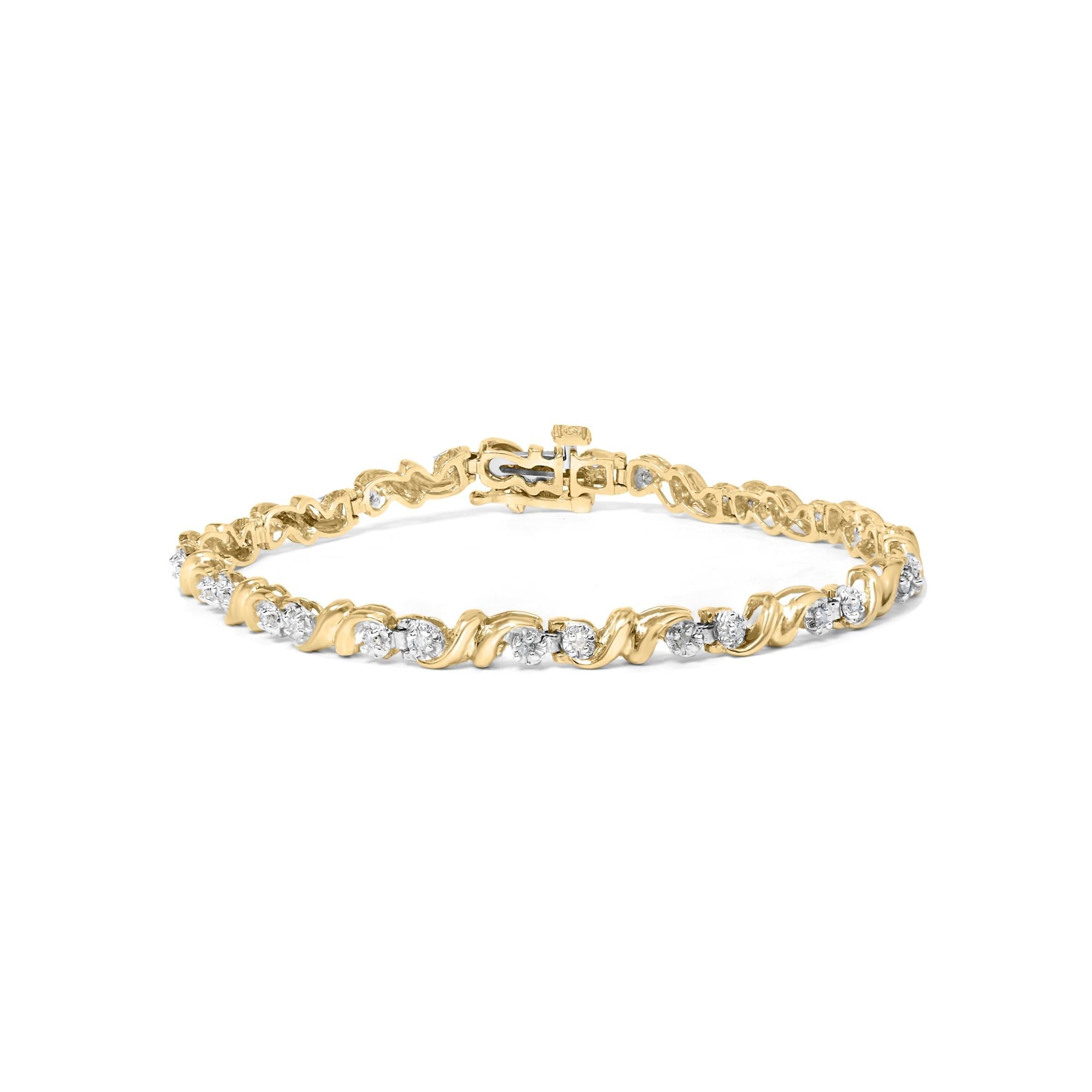 .925 Sterling Silver 1/2 Cttw Diamond Contoured Double Wave Link 7" Tennis Bracelet (I-J Color, I3 Clarity)