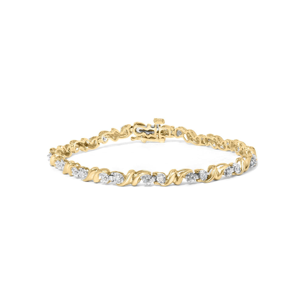 .925 Sterling Silver 1/2 Cttw Diamond Contoured Double Wave Link 7" Tennis Bracelet (I-J Color, I3 Clarity)