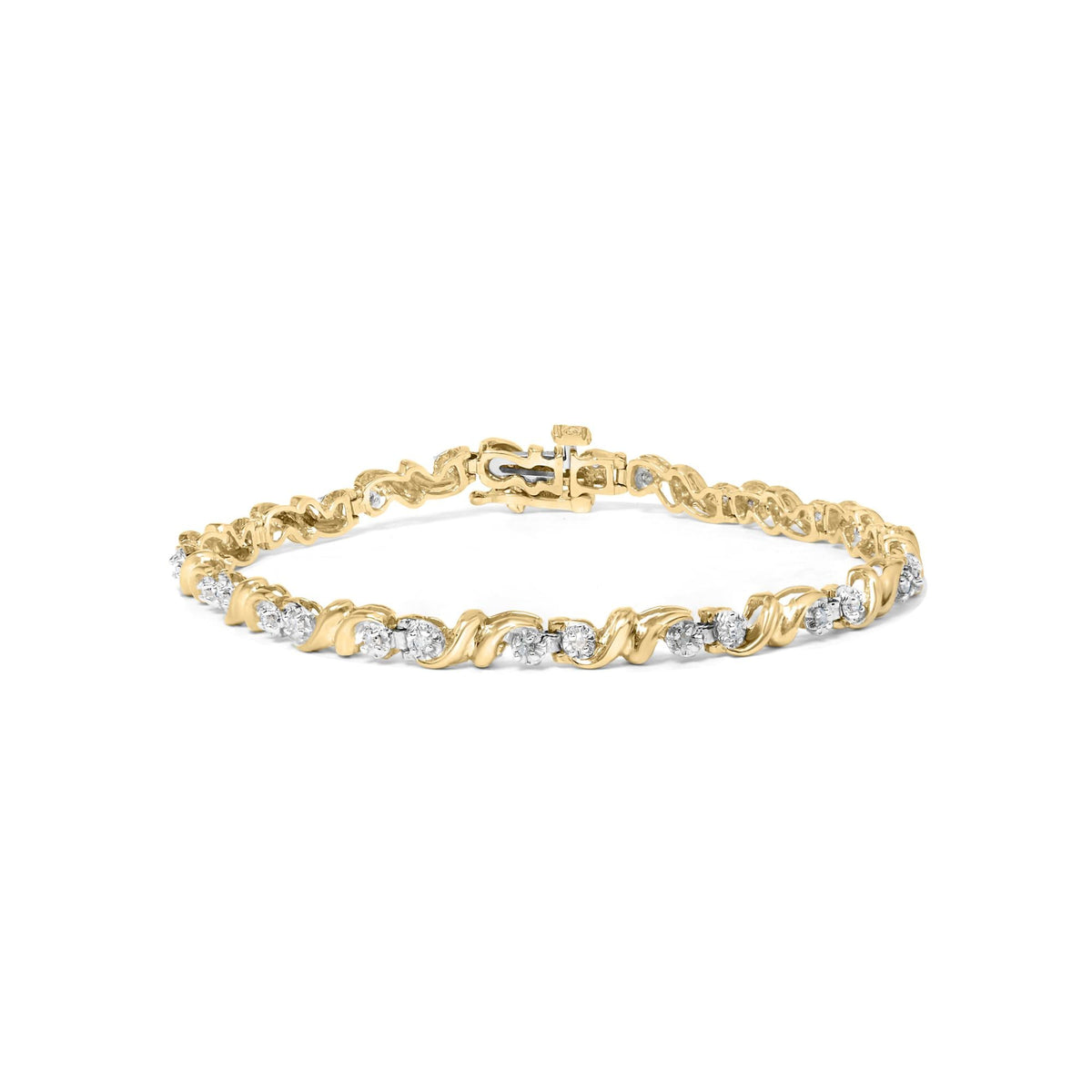 .925 Sterling Silver 1/2 Cttw Diamond Contoured Double Wave Link 7" Tennis Bracelet (I-J Color, I3 Clarity)