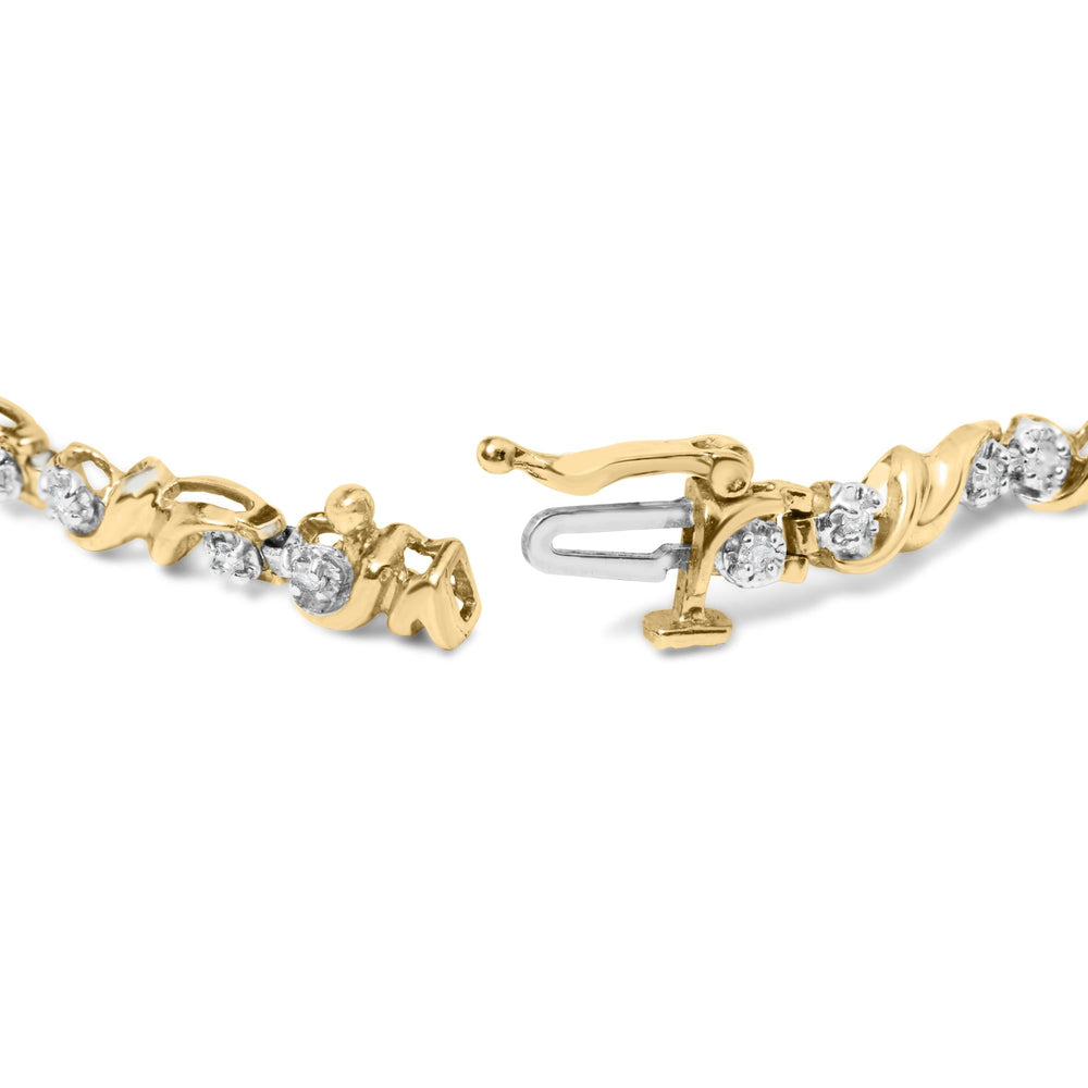 .925 Sterling Silver 1/2 Cttw Diamond Contoured Double Wave Link 7" Tennis Bracelet (I-J Color, I3 Clarity)