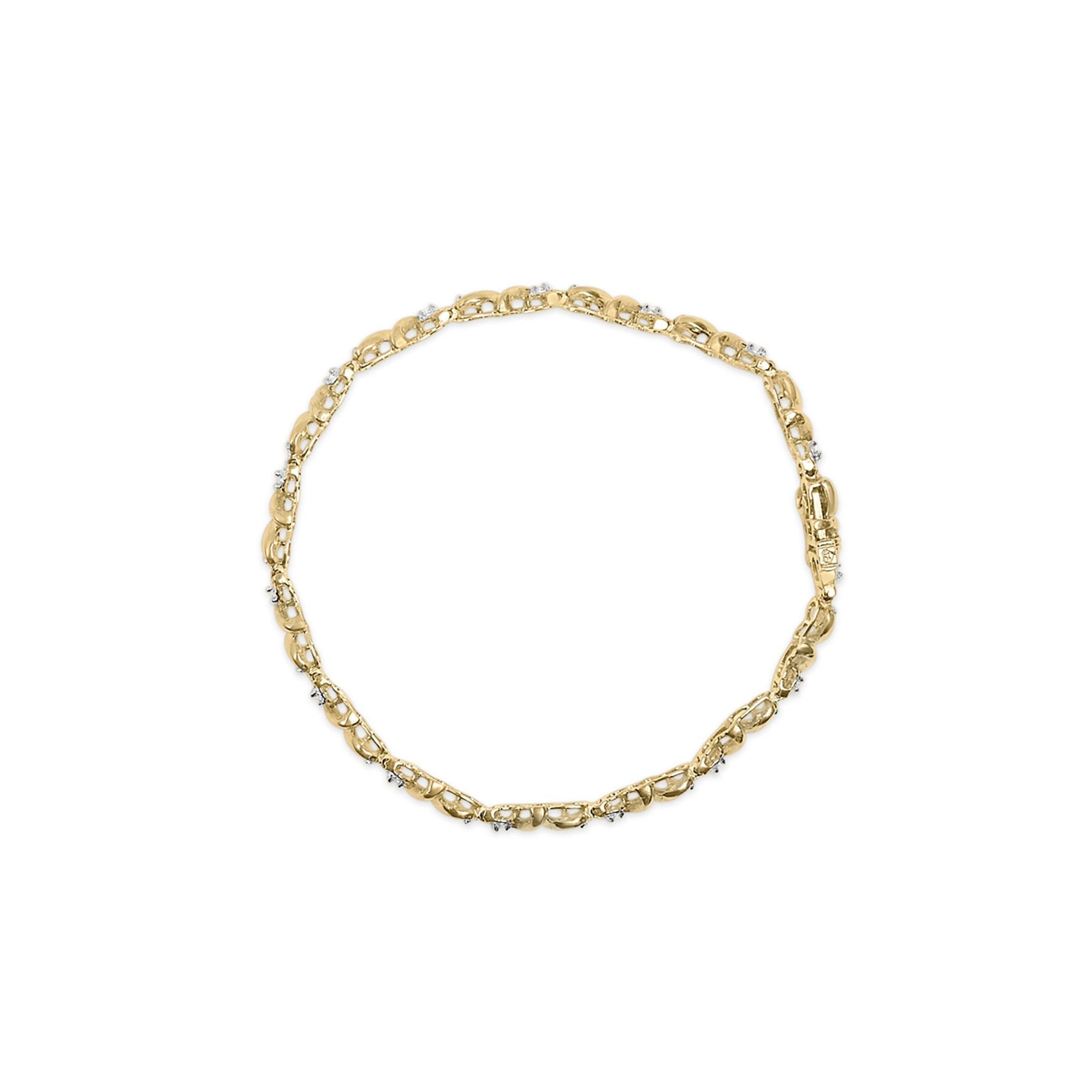 .925 Sterling Silver 1/2 Cttw Diamond Contoured Double Wave Link 7" Tennis Bracelet (I-J Color, I3 Clarity)