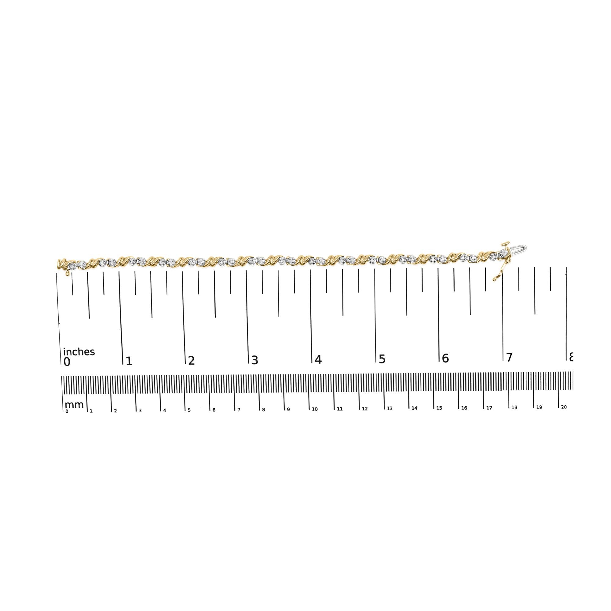 .925 Sterling Silver 1/2 Cttw Diamond Contoured Double Wave Link 7" Tennis Bracelet (I-J Color, I3 Clarity)