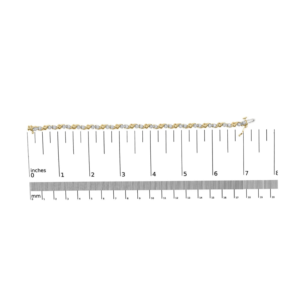 .925 Sterling Silver 1/2 Cttw Diamond Contoured Double Wave Link 7" Tennis Bracelet (I-J Color, I3 Clarity)
