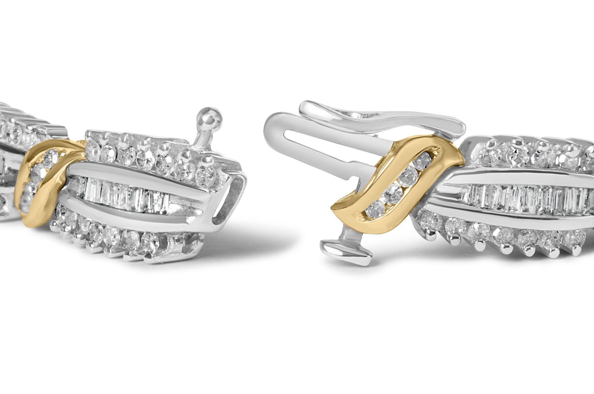 14K Two Tone Gold 3.00 Cttw Diamond Multi Row and S Link Bracelet (H-I Color, I1-I2 Clarity) - 7" Inches