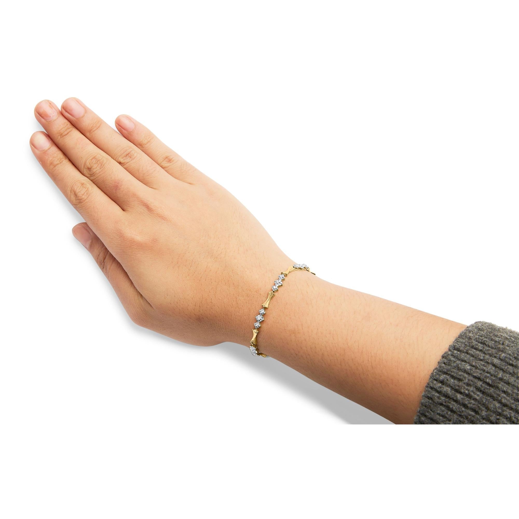 10k Gold 1/3 Cttw Diamond Miracle Set Alternating Bar and Link Bracelet (I-J Color, I1-I2 Clarity) - 7.75" Inches