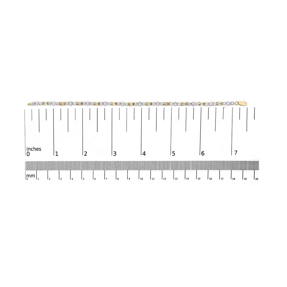 10k Yellow Gold 1.00 Cttw Diamond 3 Stone Link Bracelet (I-J Color, I1-I2 Clarity) -7.25" Inches