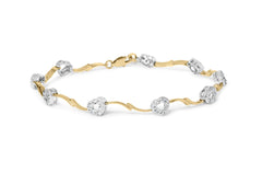 10k Two-Tone Gold 1/3 Cttw Diamond Pave Set Heart S-Link 7.25" Bracelet (I-J Color, I2-I3 Clarity)