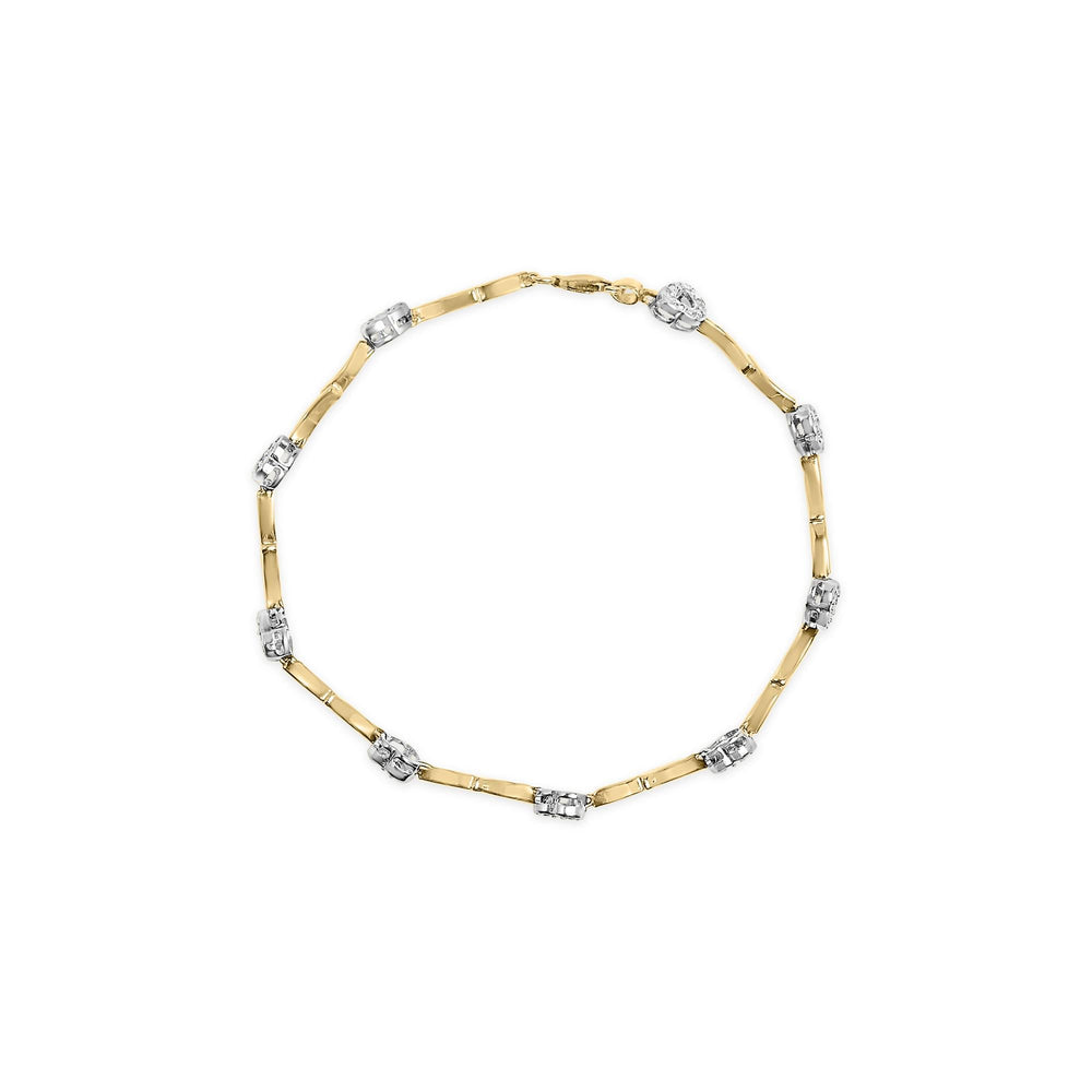 10k Two-Tone Gold 1/3 Cttw Diamond Pave Set Heart S-Link 7.25" Bracelet (I-J Color, I2-I3 Clarity)