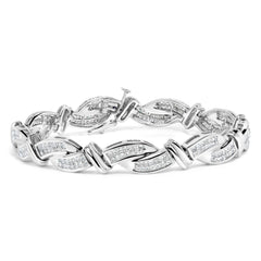 14K White Gold 4.0 Cttw Invisble Set Princess-Cut Diamond Wave Style Link Bracelet (H-I Color, SI2-I1 Clarity) - 7"