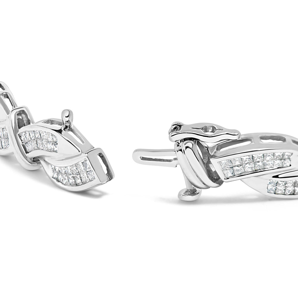14K White Gold 4.0 Cttw Invisble Set Princess-Cut Diamond Wave Style Link Bracelet (H-I Color, SI2-I1 Clarity) - 7"