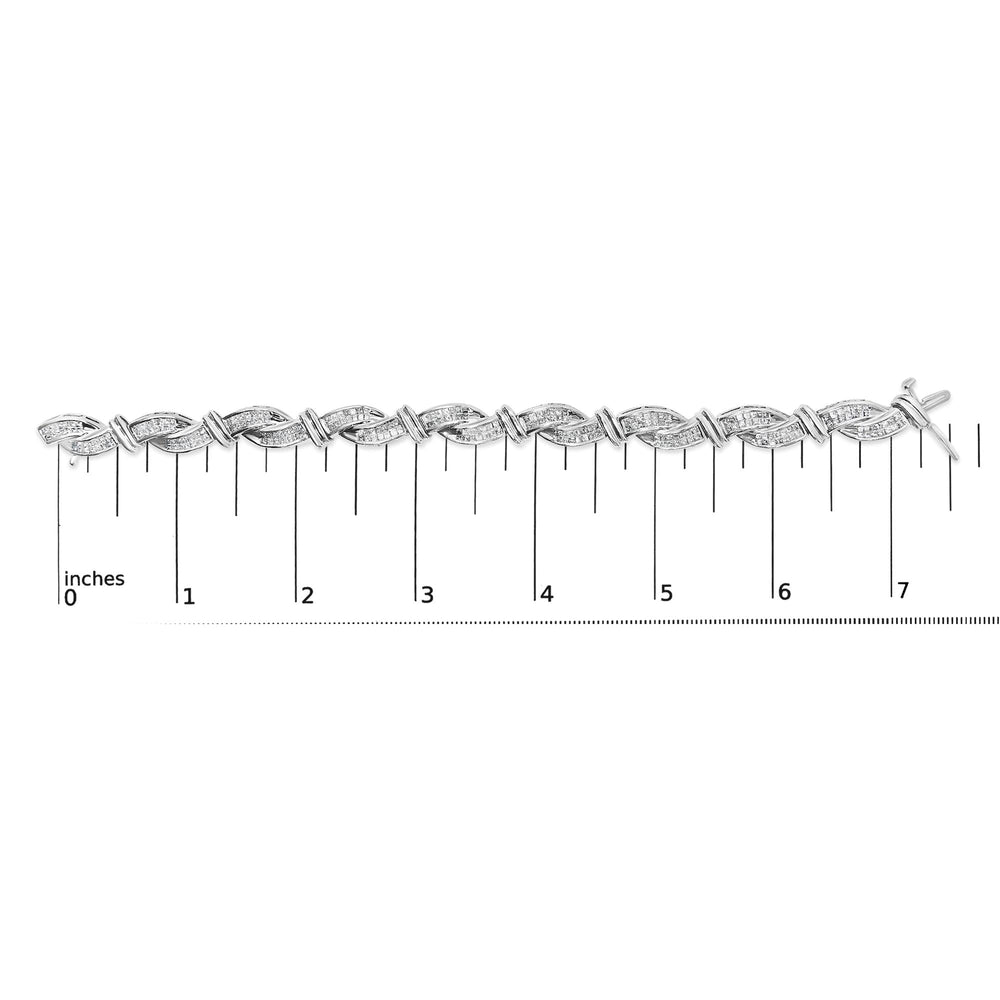 14K White Gold 4.0 Cttw Invisble Set Princess-Cut Diamond Wave Style Link Bracelet (H-I Color, SI2-I1 Clarity) - 7"