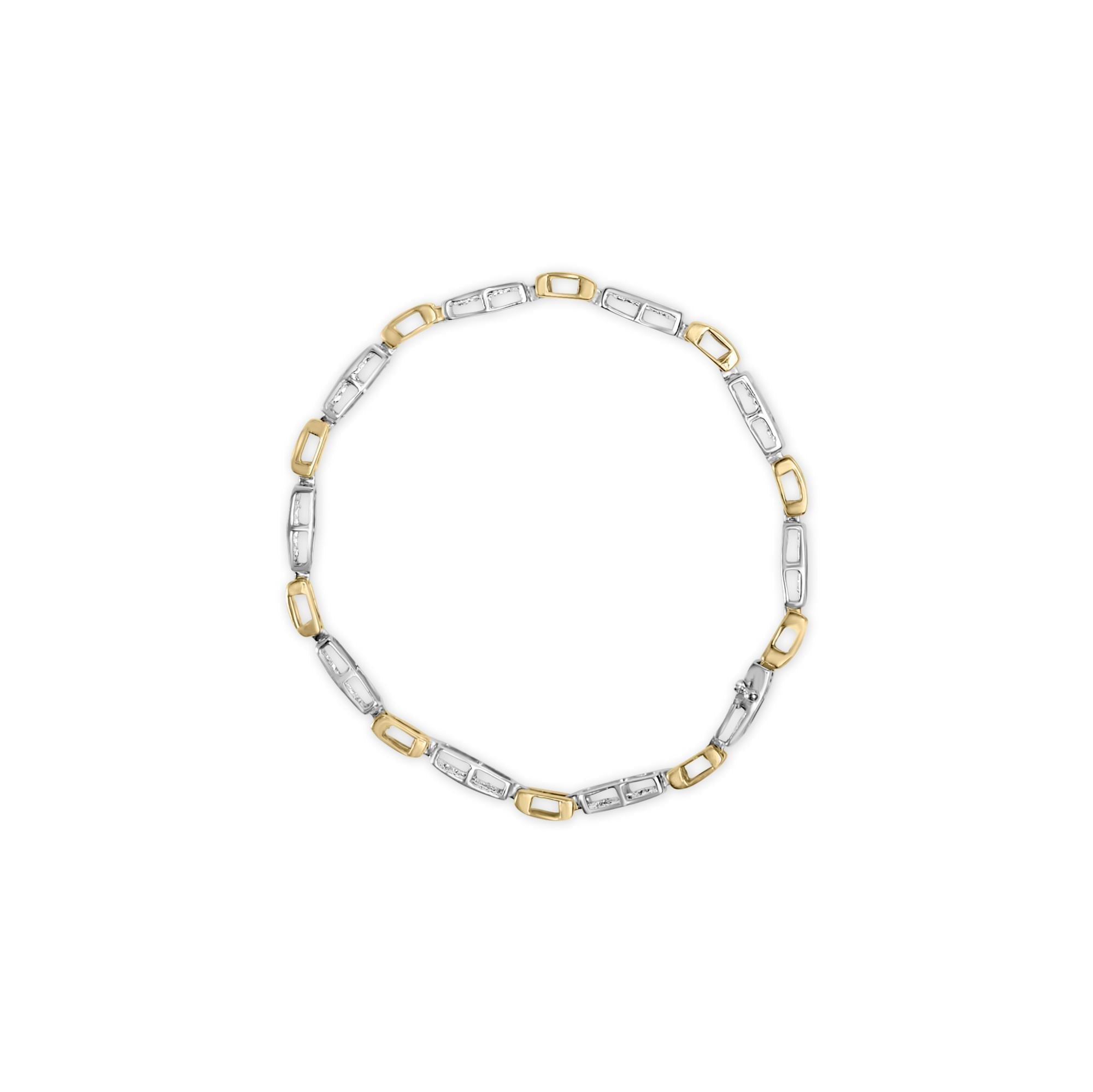 10K Two-Toned Gold 1.00 Cttw Invisible Set Princess Diamond Channel Link 7" Tennis Bracelet (H-I Color, SI1-SI2 Clarity)