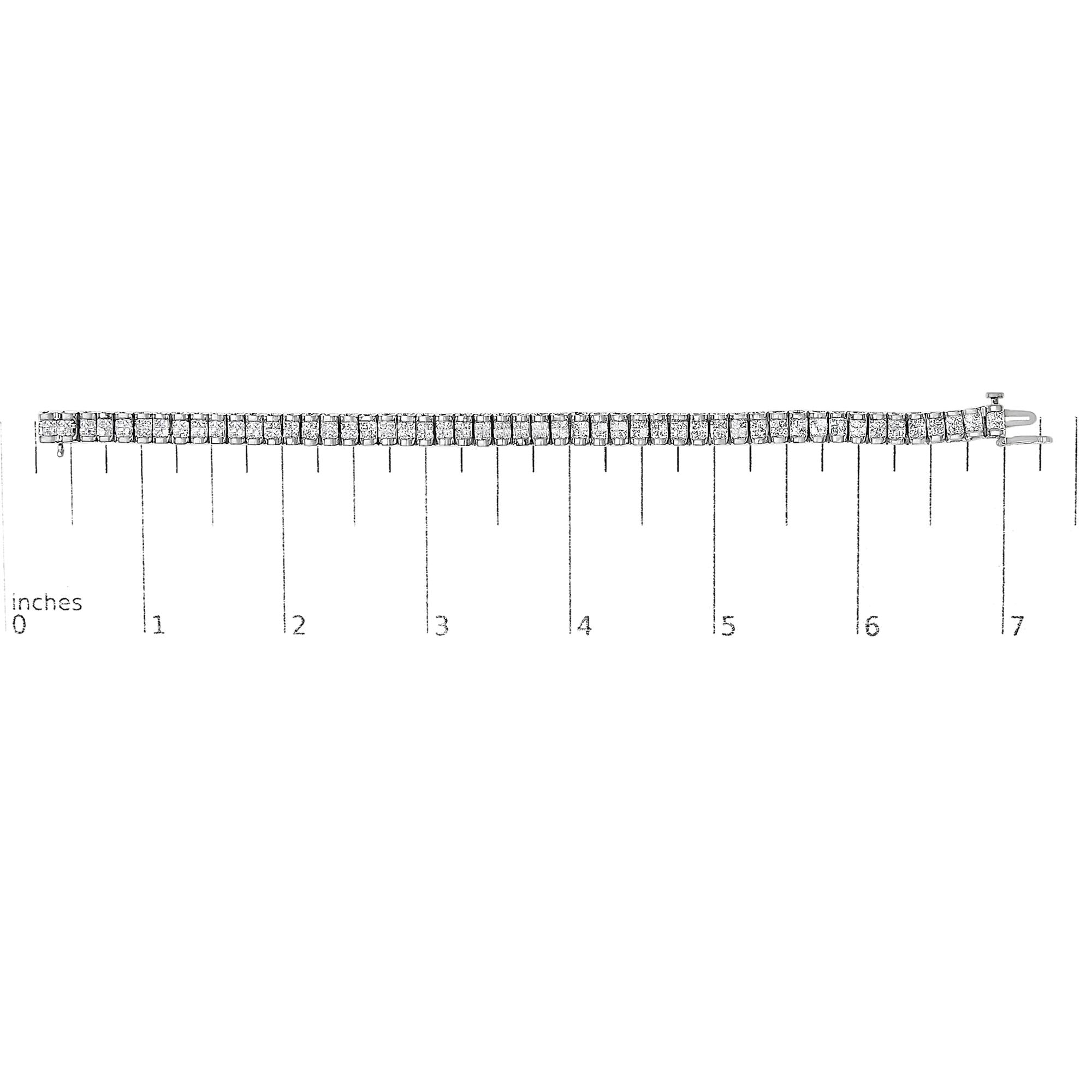 14K Gold 3.0 Cttw Princess Cut Quad Invisible Set Tennis Bracelet (H-I Color, SI1-SI2 Clarity) - 7”