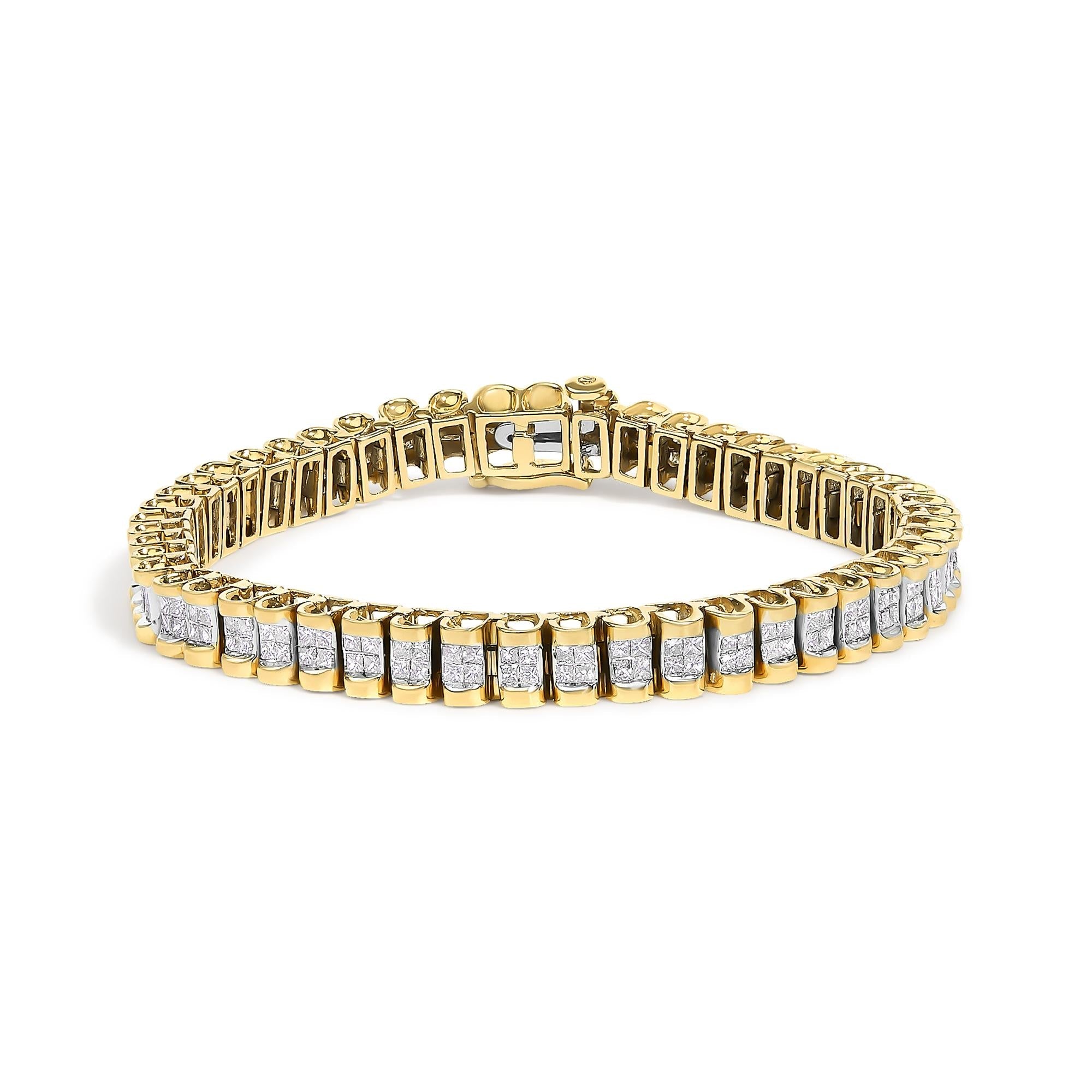 14K Gold 3.0 Cttw Princess Cut Quad Invisible Set Tennis Bracelet (H-I Color, SI1-SI2 Clarity) - 7”
