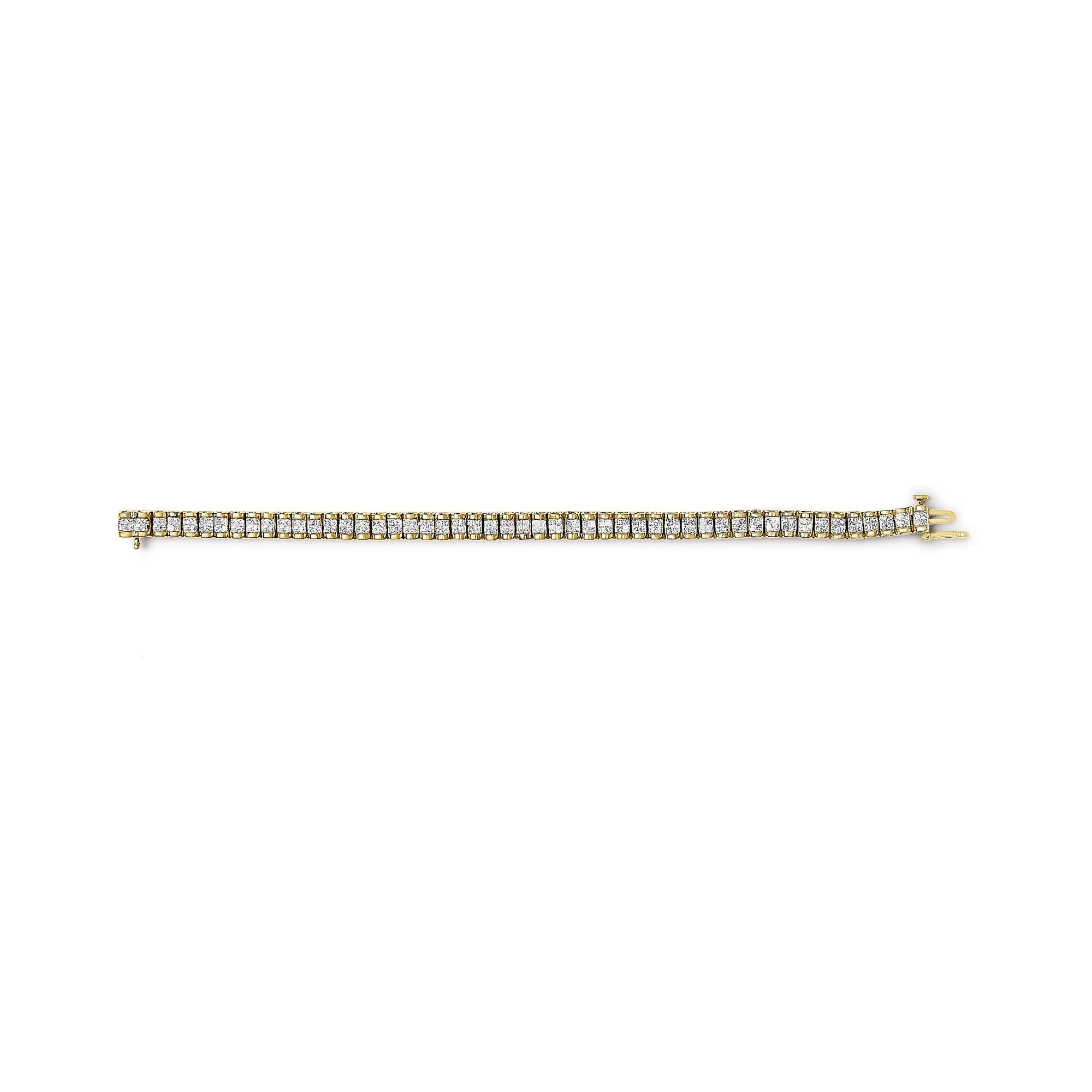14K Gold 3.0 Cttw Princess Cut Quad Invisible Set Tennis Bracelet (H-I Color, SI1-SI2 Clarity) - 7”