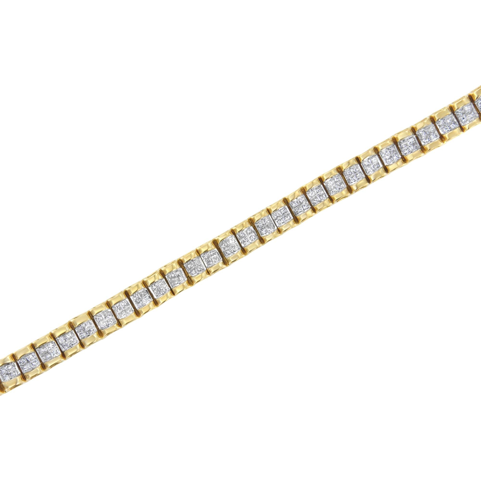 14K Gold 3.0 Cttw Princess Cut Quad Invisible Set Tennis Bracelet (H-I Color, SI1-SI2 Clarity) - 7”