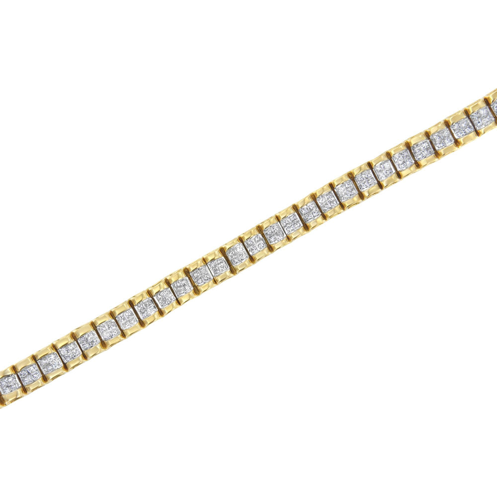 14K Gold 3.0 Cttw Princess Cut Quad Invisible Set Tennis Bracelet (H-I Color, SI1-SI2 Clarity) - 7”