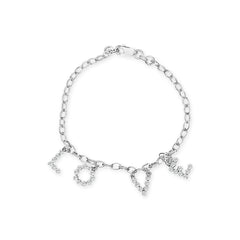 10k White Gold 1/6 Cttw Diamond "Love" Charm Cable Chain Bracelet (H-I Color, I1-I2 Clarity) - 7"