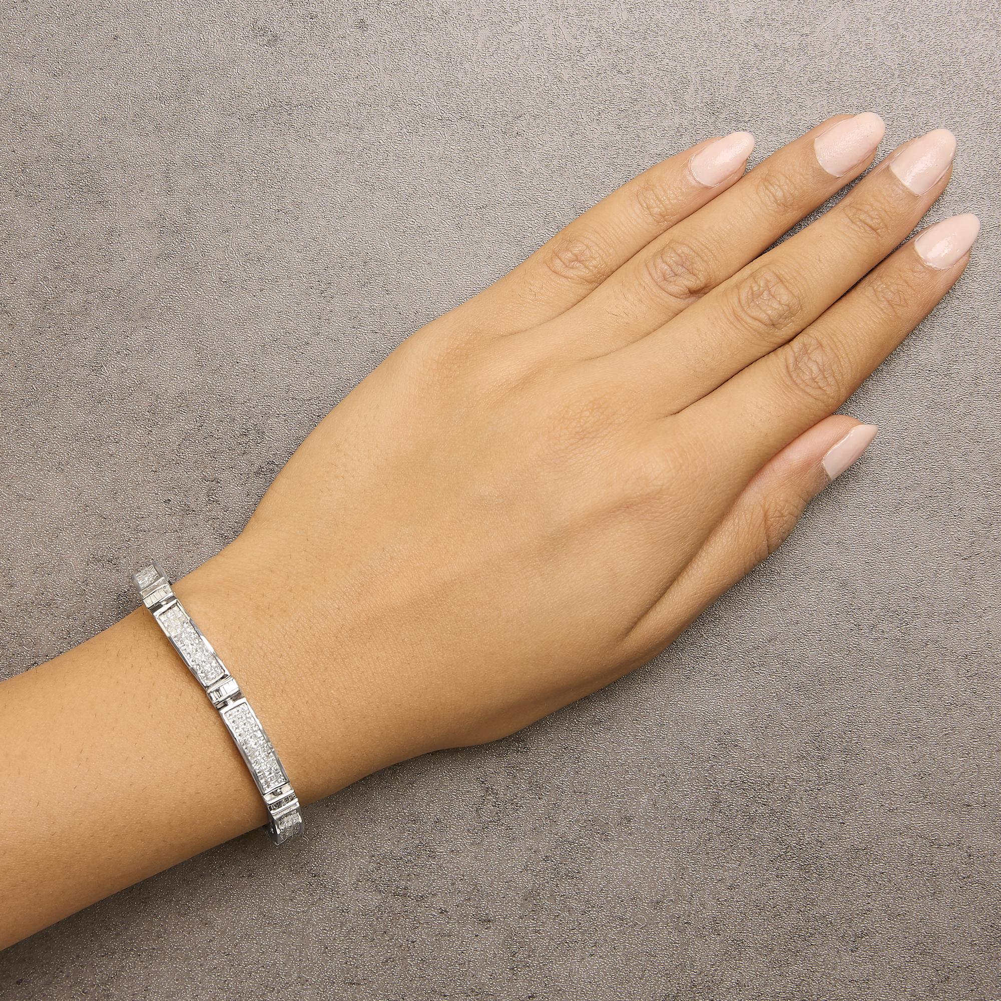 14K White Gold 7.0 Cttw Princess and Baguette Diamond Alternating Link Tennis Bracelet (H-I Color, I1-I2 Clarity) - 7" Inches