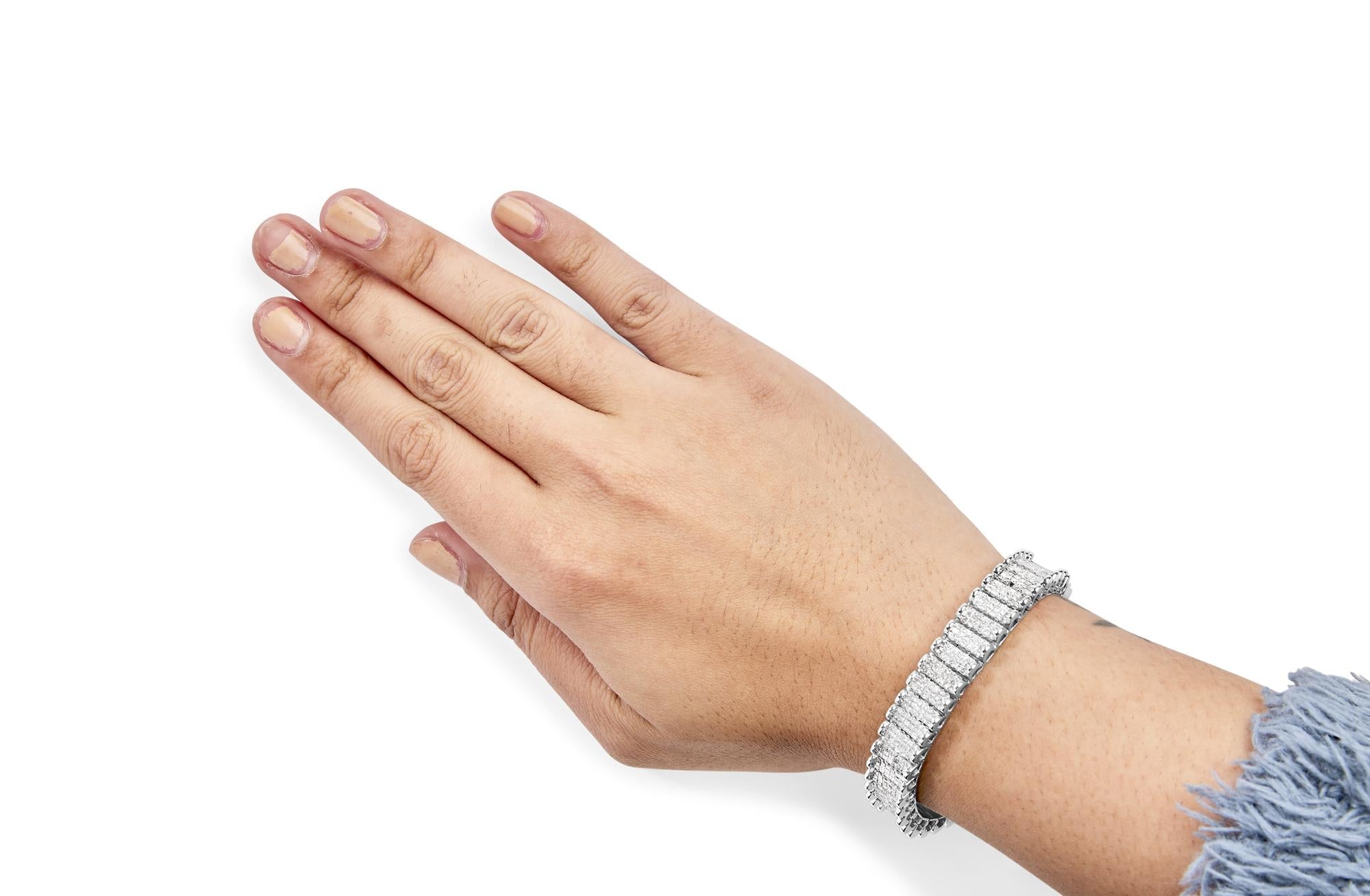 14K Gold 5.00 Cttw Square Princess Cut White Diamond Rectangular Invisible Set Link Tennis Bracelet (H-I Color, SI2-I1 Clarity) - 7.5” Inches