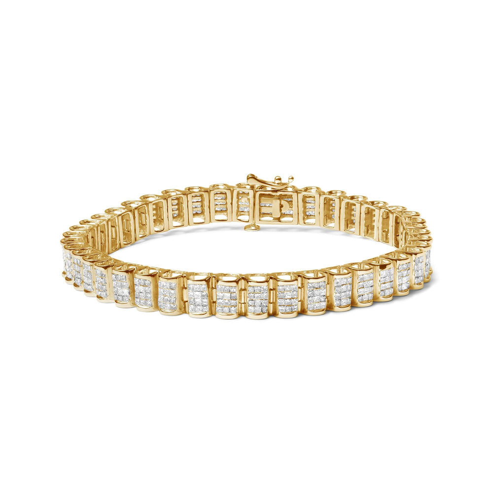 14K Gold 5.00 Cttw Square Princess Cut White Diamond Rectangular Invisible Set Link Tennis Bracelet (H-I Color, SI2-I1 Clarity) - 7.5” Inches
