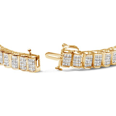 14K Gold 5.00 Cttw Square Princess Cut White Diamond Rectangular Invisible Set Link Tennis Bracelet (H-I Color, SI2-I1 Clarity) - 7.5” Inches