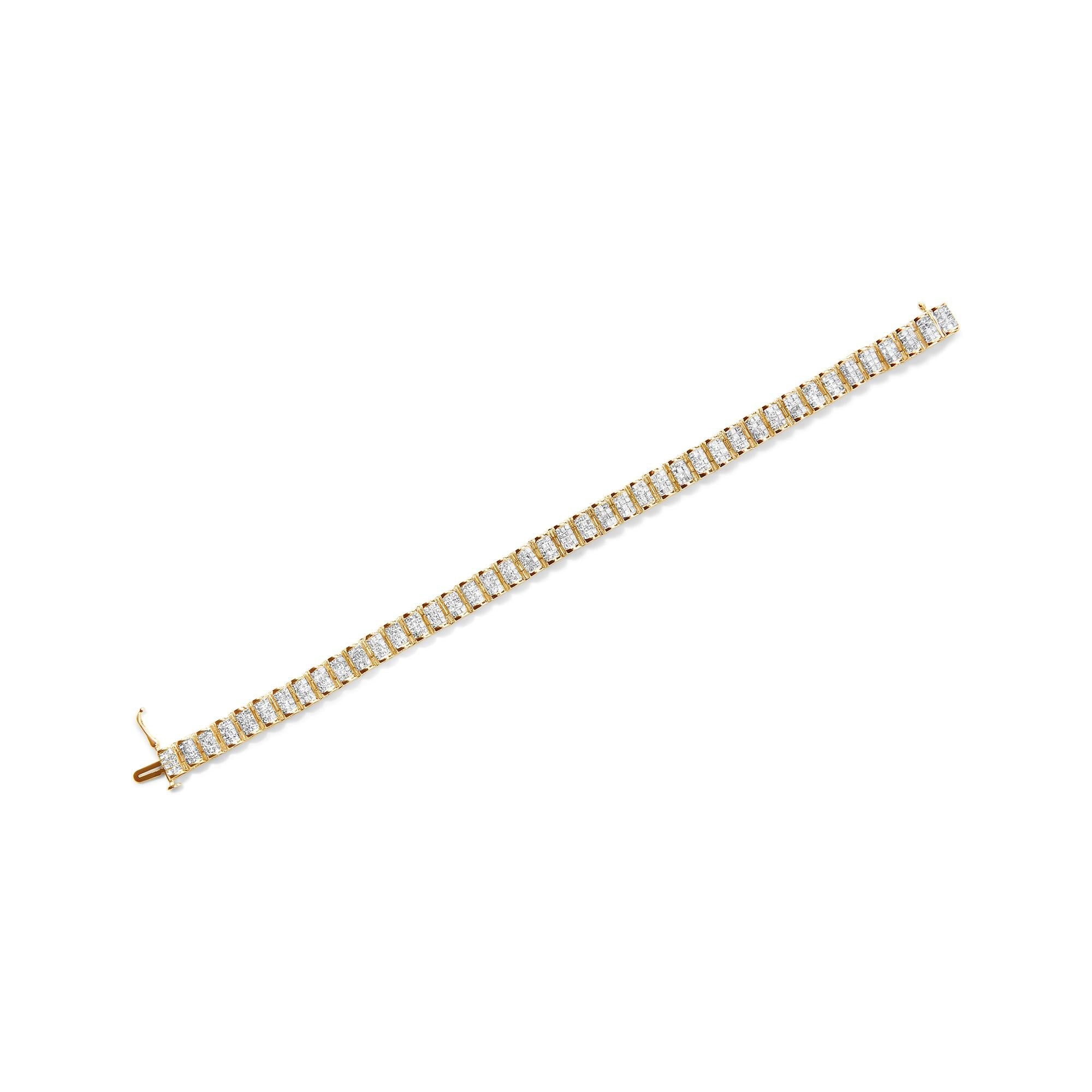14K Gold 5.00 Cttw Square Princess Cut White Diamond Rectangular Invisible Set Link Tennis Bracelet (H-I Color, SI2-I1 Clarity) - 7.5” Inches