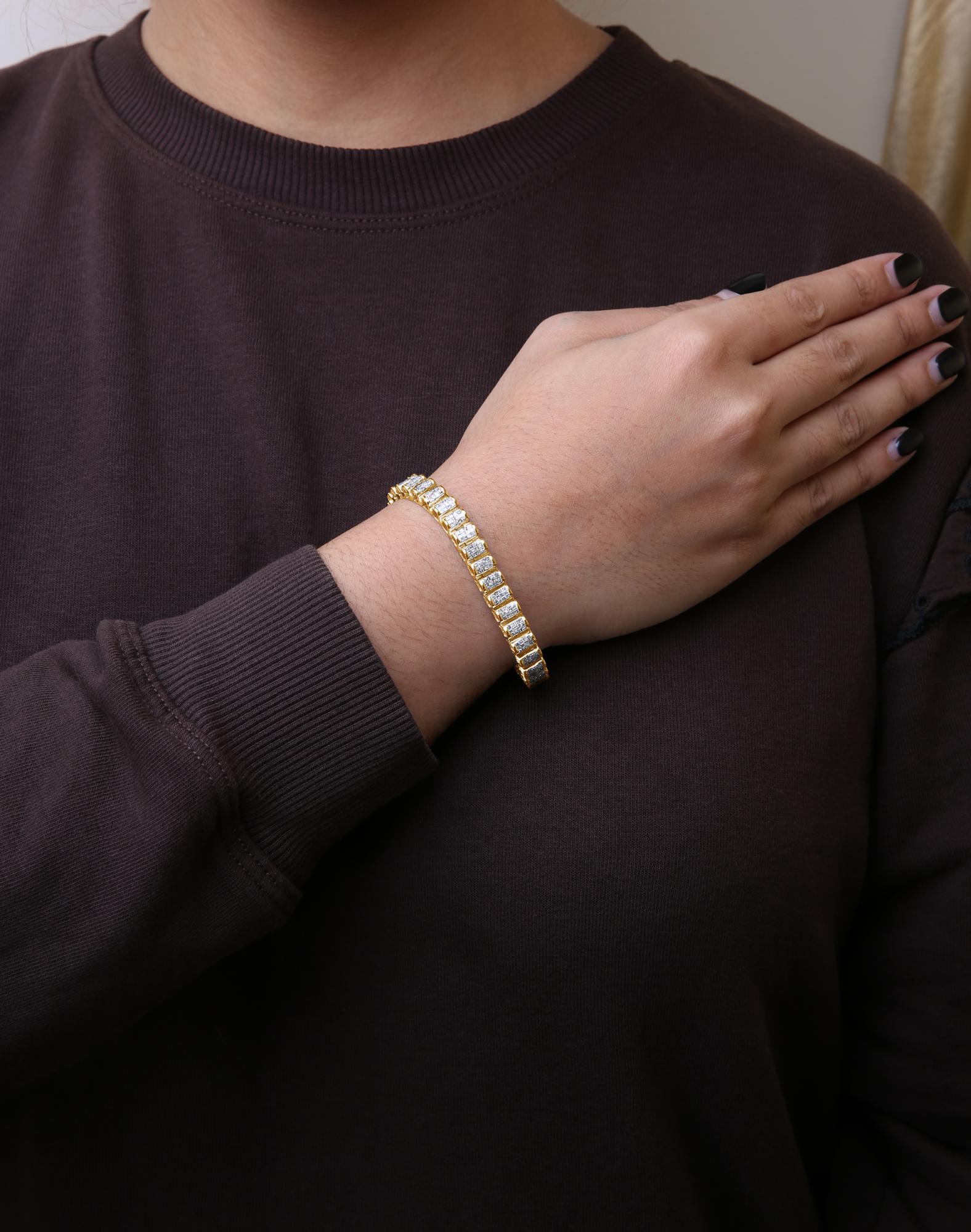 14K Gold 5.00 Cttw Square Princess Cut White Diamond Rectangular Invisible Set Link Tennis Bracelet (H-I Color, SI2-I1 Clarity) - 7.5” Inches
